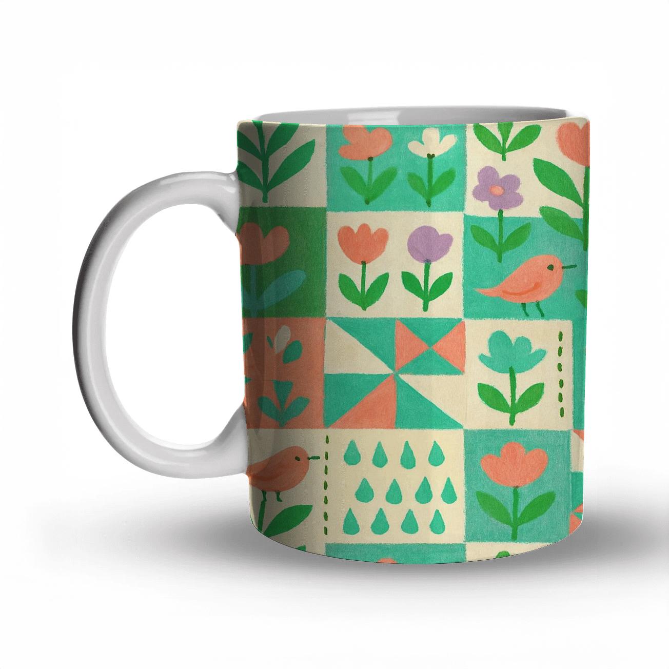 Spring Rain Quilt Garden ceramic coffee mugs