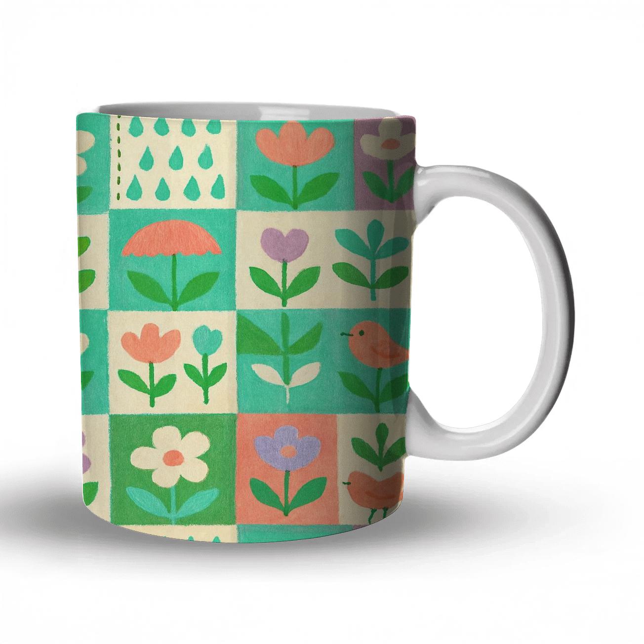 Spring Rain Quilt Garden ceramic coffee mugs