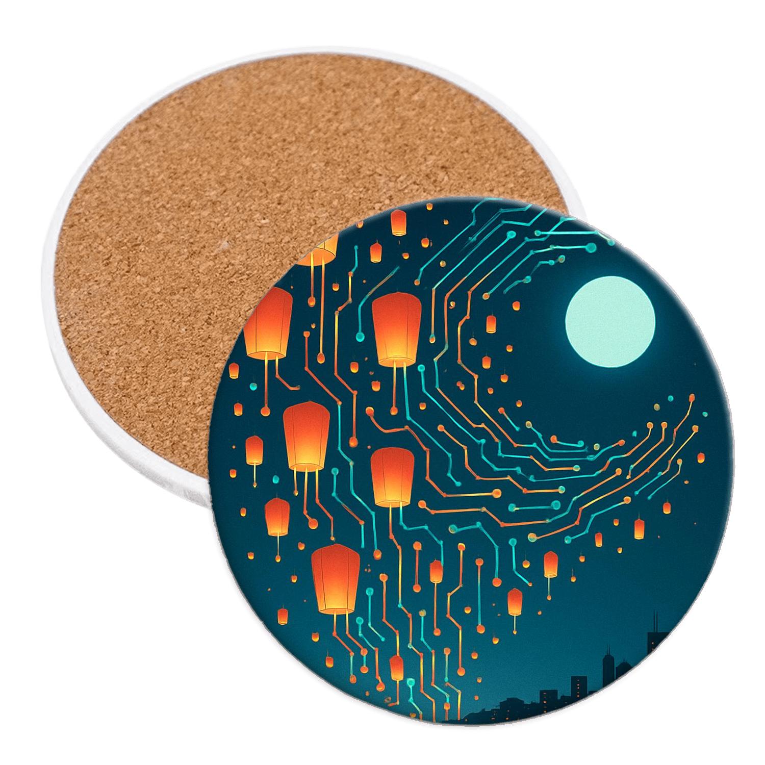 Sky Lantern Circuitry Night personalized drink coasters