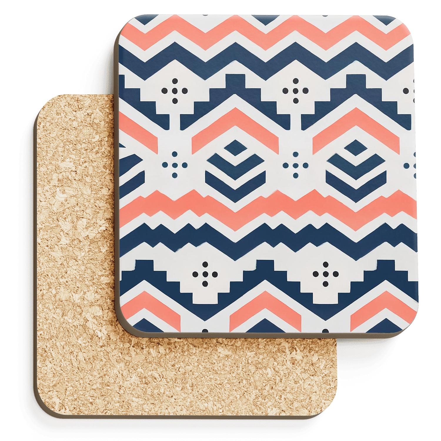 Arctic Chevron Blocks With Coral Dot Constellations elegant tabletop coasters