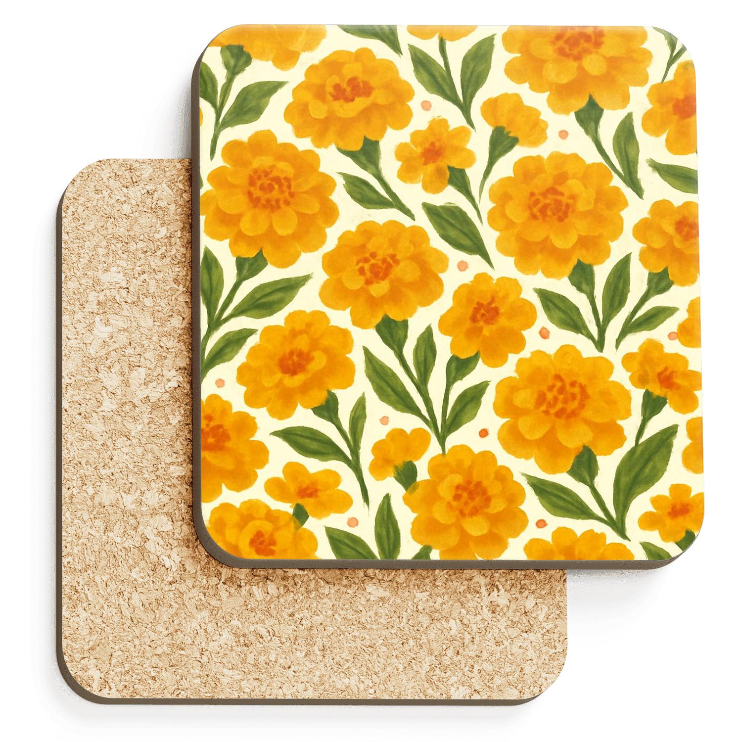 Solar Marigold Drift Pattern wooden table coasters