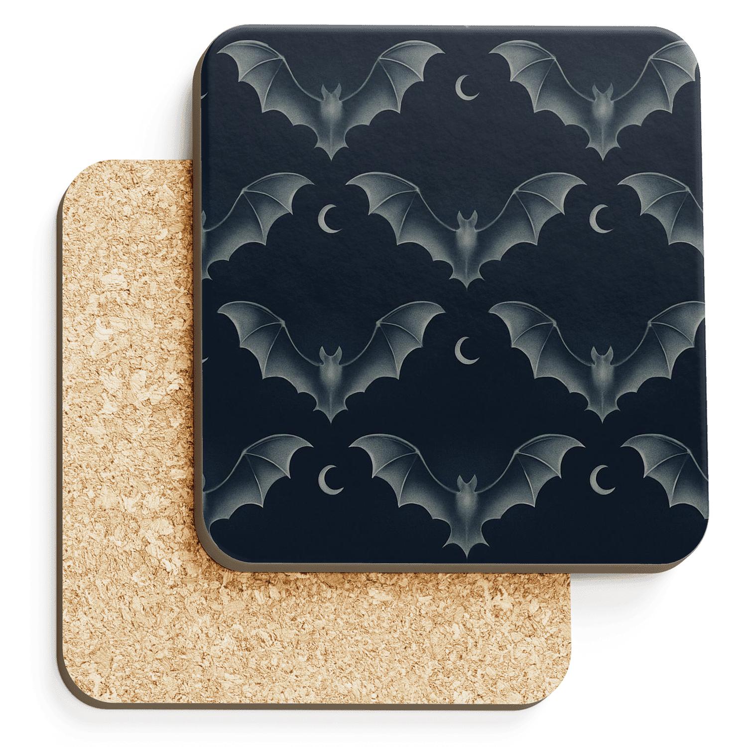 Moonlit Bat Mirror Lattice On Deep Navy Night coasters for home decor