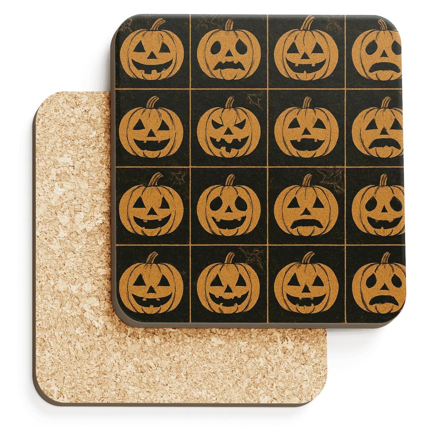 Jack O Lantern Grid With Distressed Pulp Texture elegant tabletop coasters