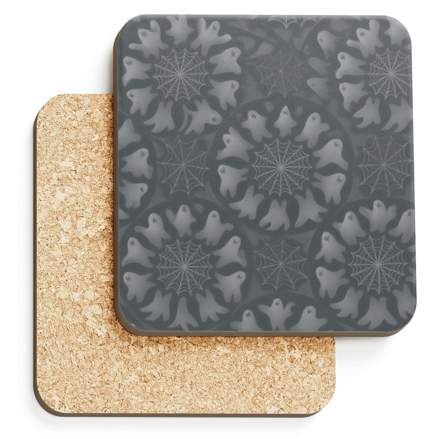 Ghost And Cobweb Moonburst Mandalas On Moonlit Grey decorative beverage coasters