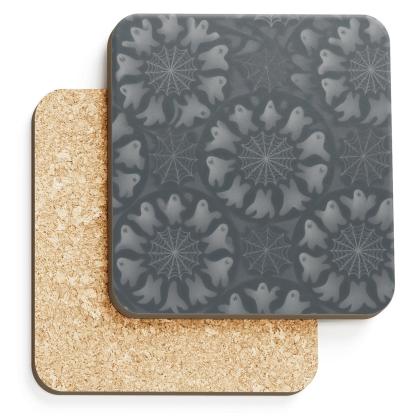 Ghost And Cobweb Moonburst Mandalas On Moonlit Grey decorative beverage coasters