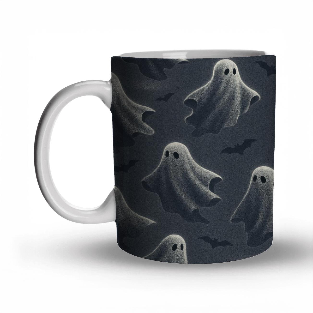 Moonlit Ghost Drift Scatter On Grey travel mugs with handles