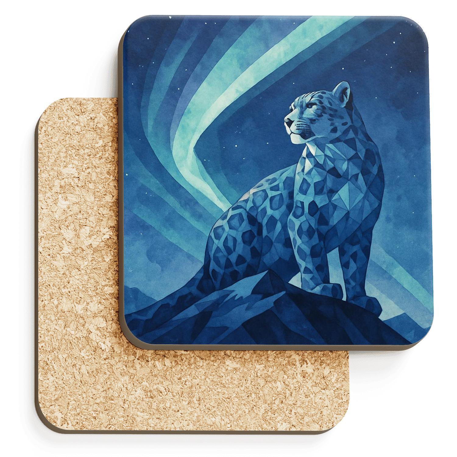 Aurora Snow Leopard Ridge wooden table coasters