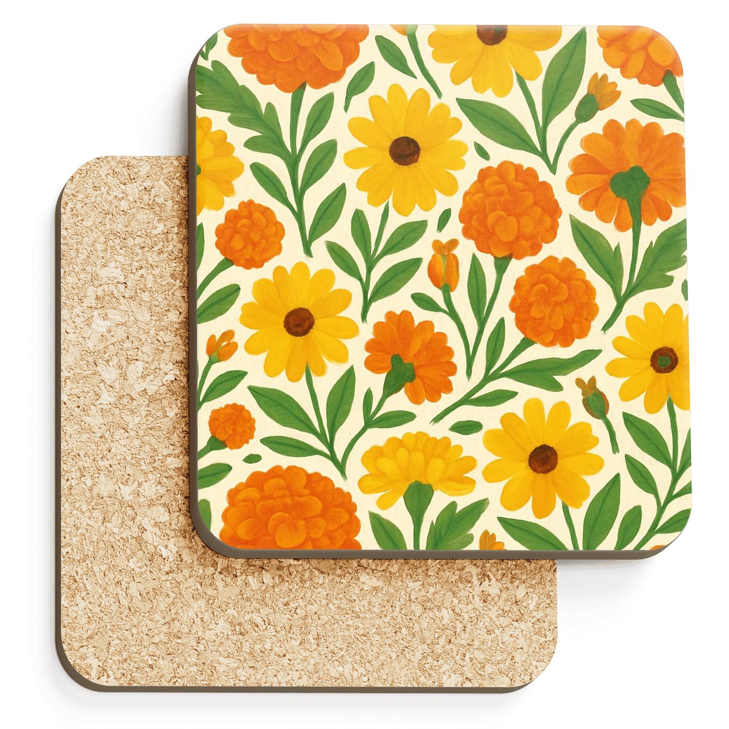 Citrus Marigold Market Garden elegant tabletop coasters