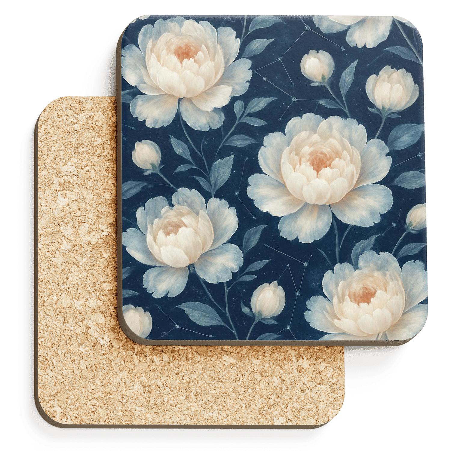 Moonlit Peony Constellation elegant tabletop coasters
