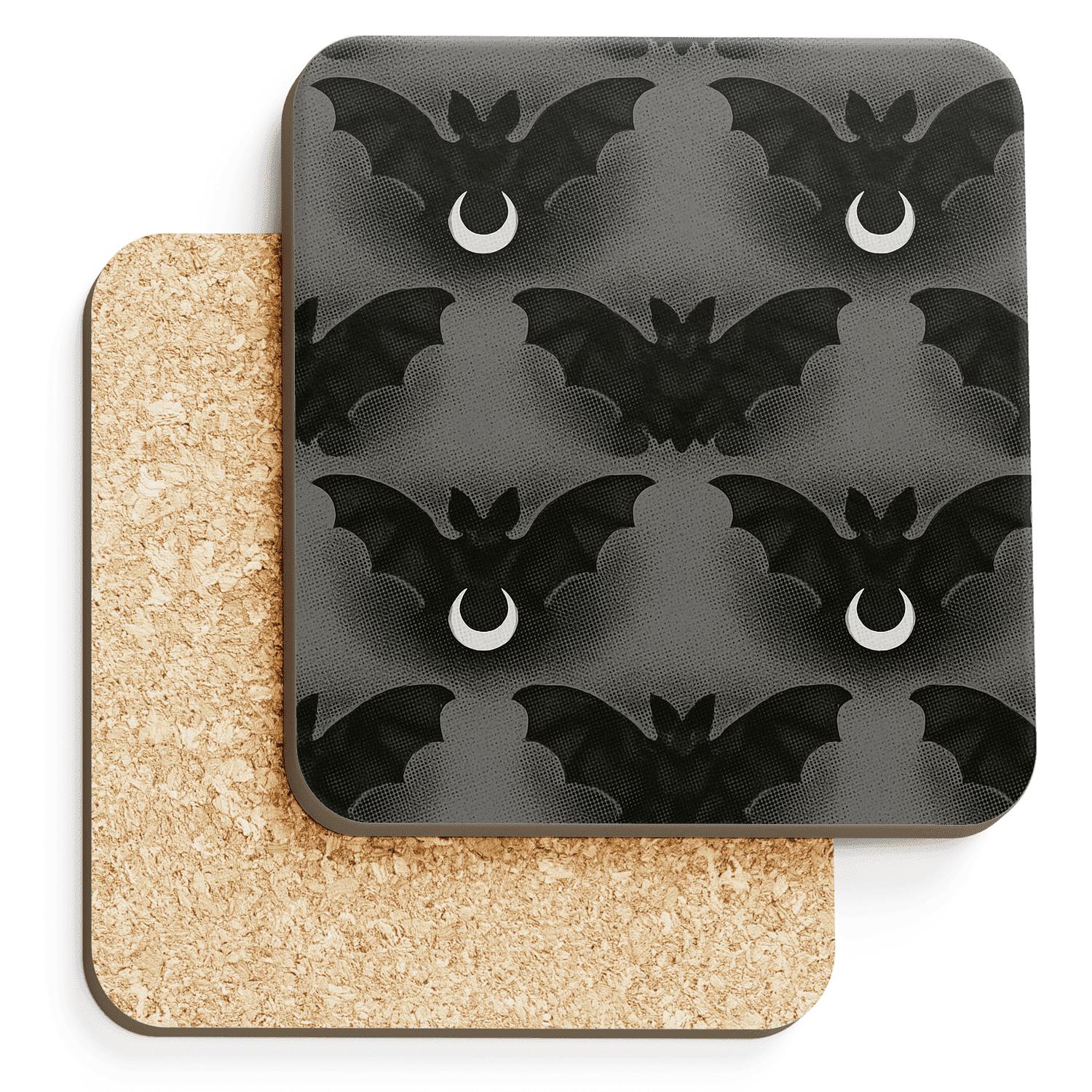 Mirrored Bat Pairs In Halftone Moonlit Sky Tile custom engraved coasters