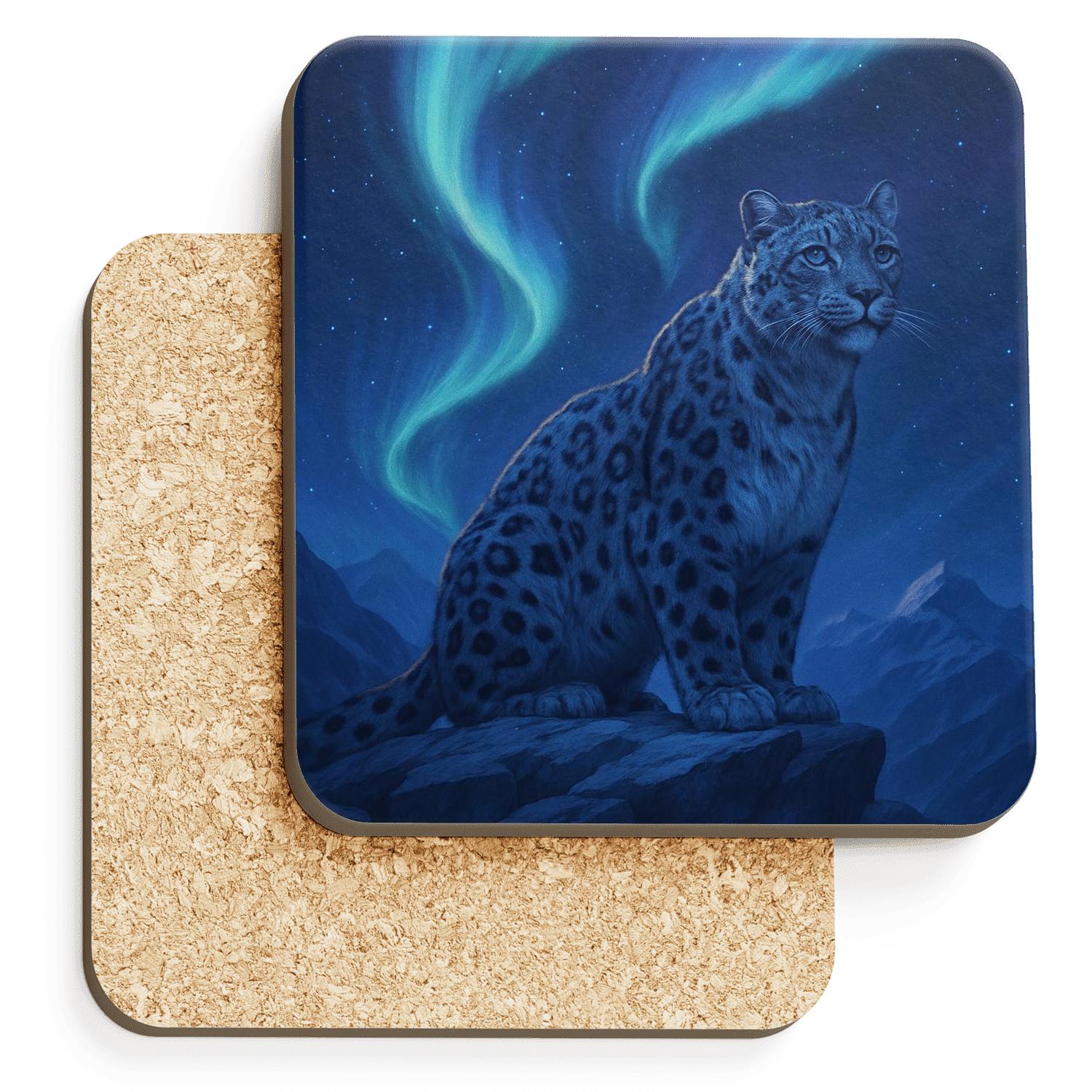 Aurora Snow Leopard Ridge wooden table coasters