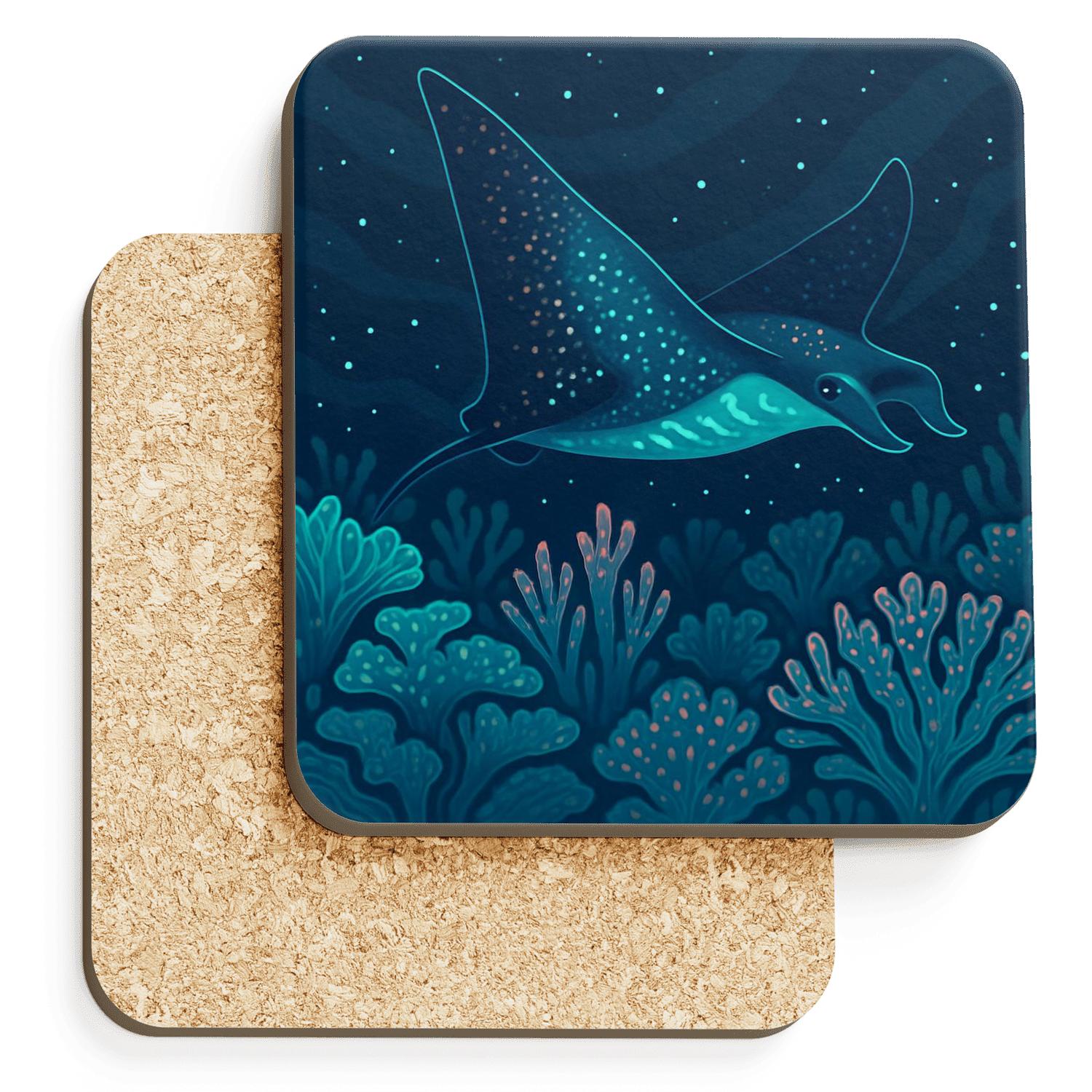 Bioluminescent Manta Garden absorbent drink coasters