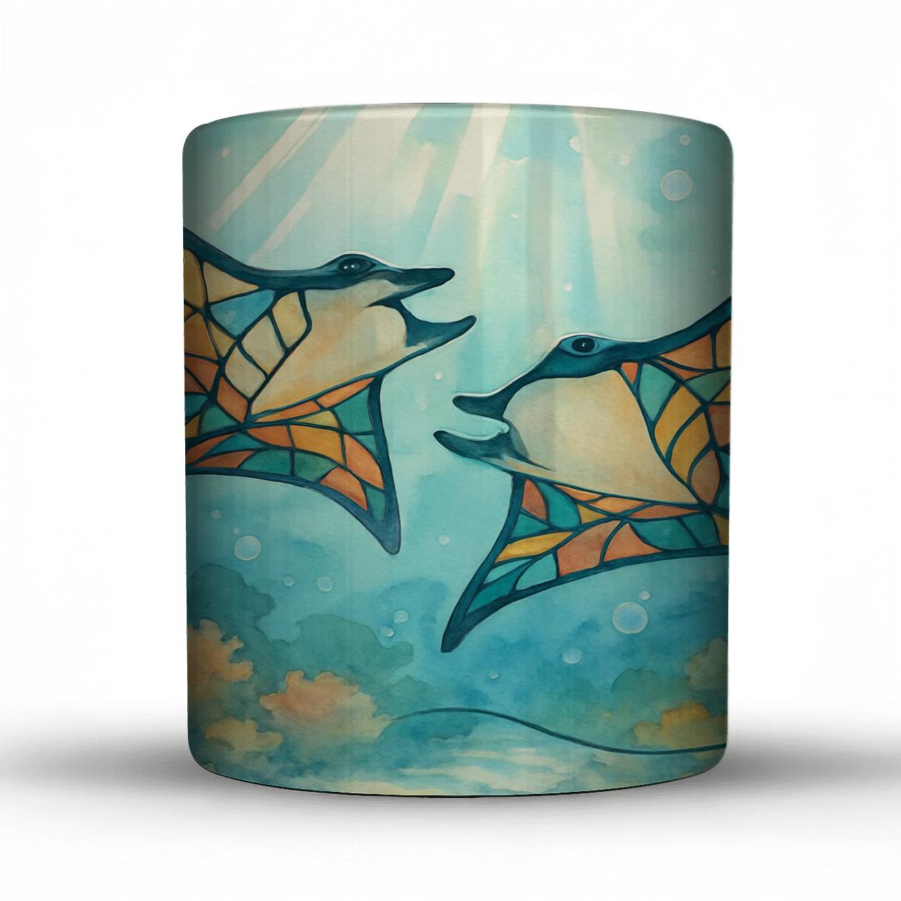 Kaleidoscope Reef Manta Ballet ceramic coffee mugs