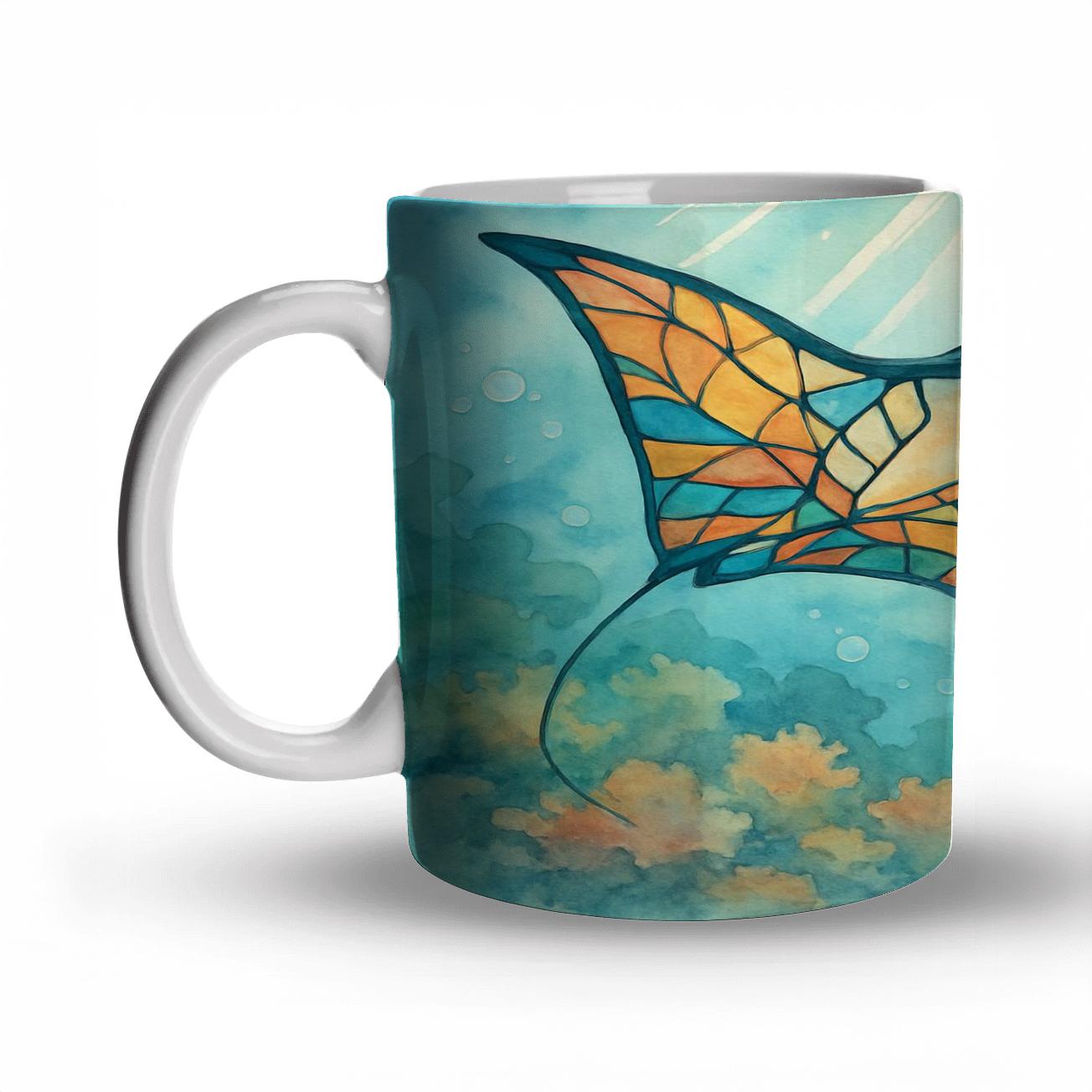 Kaleidoscope Reef Manta Ballet ceramic coffee mugs