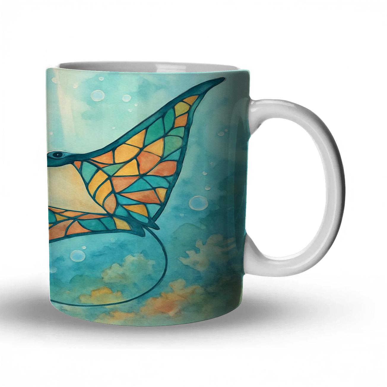 Kaleidoscope Reef Manta Ballet ceramic coffee mugs