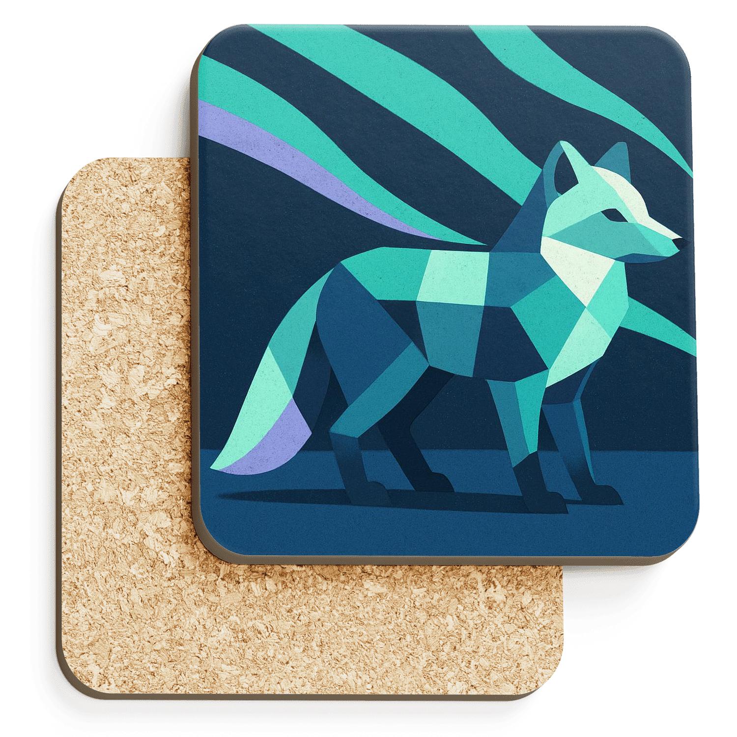 Arctic Fox Aurora Patchwork custom engraved coasters