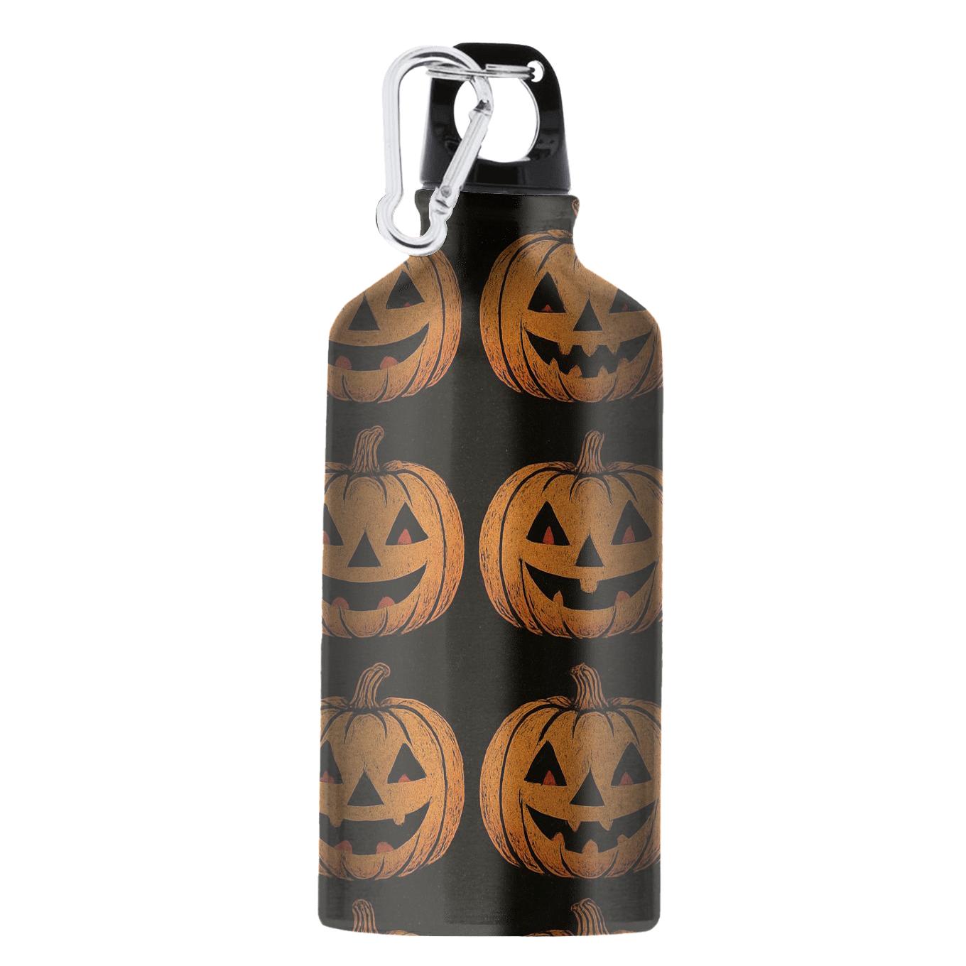 Pumpkin Orange Jack O Lantern Grid On Black personalized sports bottles