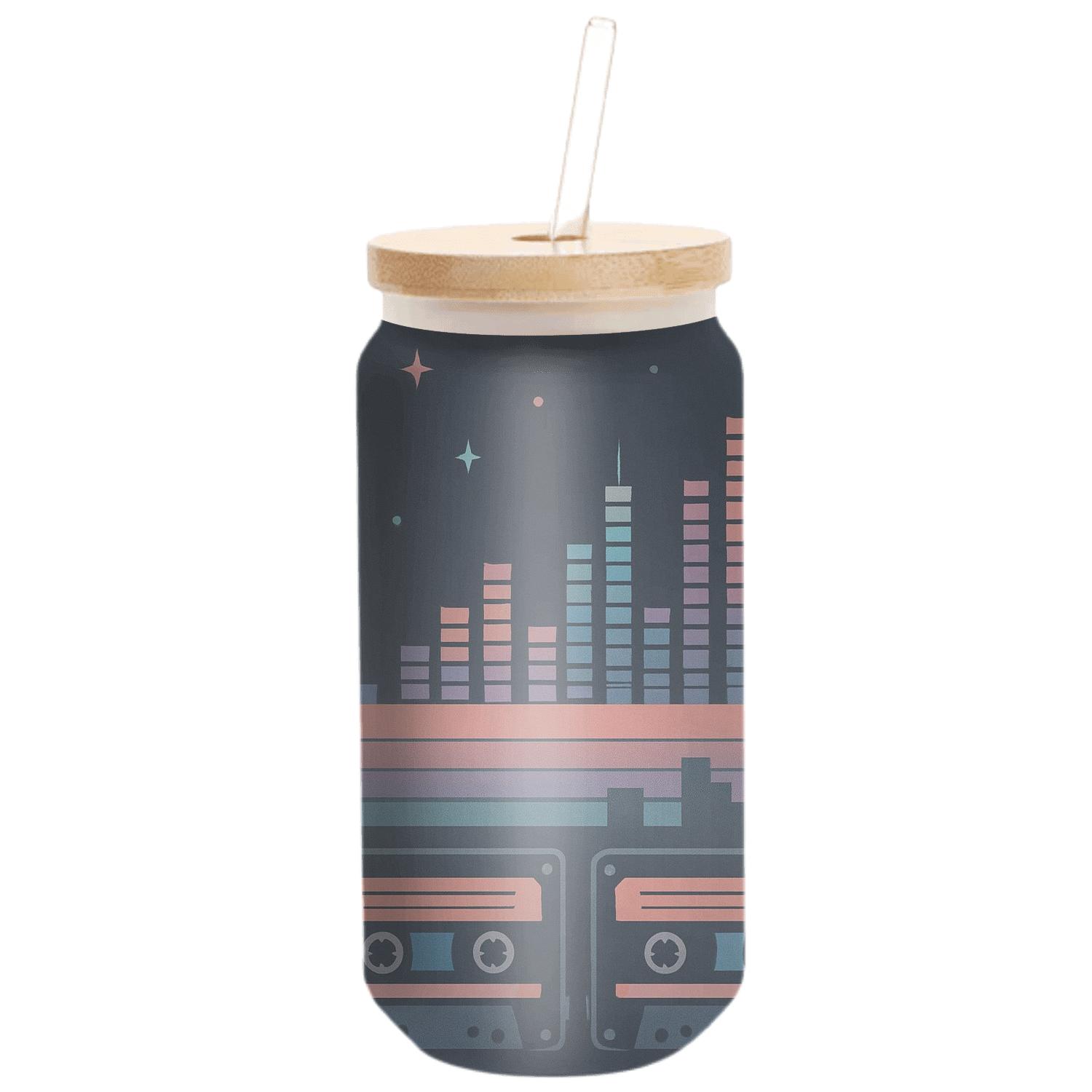 Cassette Skyline Synth Pattern handcrafted glassware drinkware