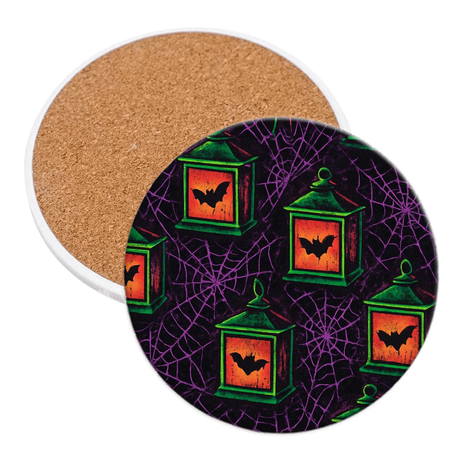 Neon Lantern Carnival Cobweb Grid personalized drink coasters