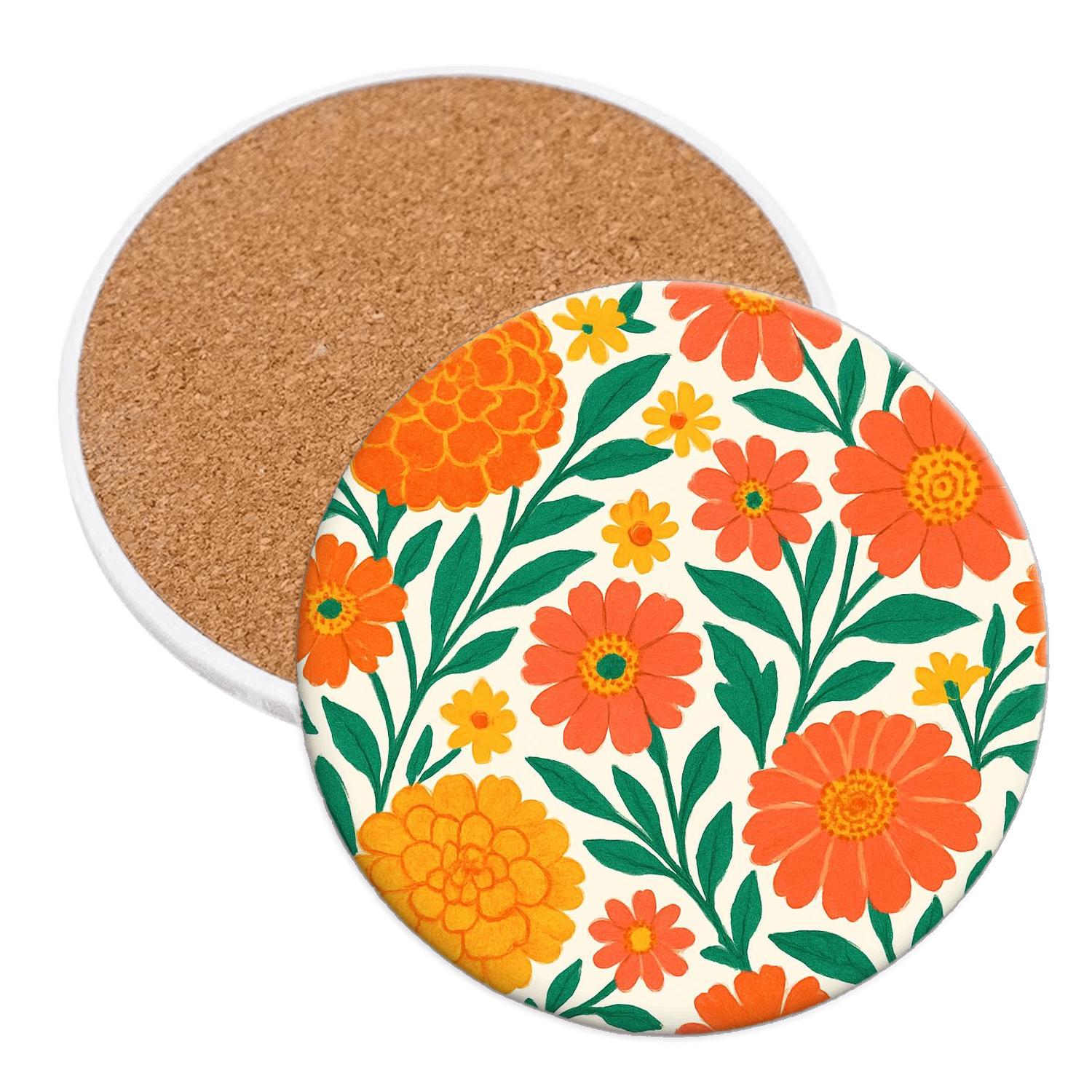 Citrus Marigold Carnival Bloom custom engraved coasters