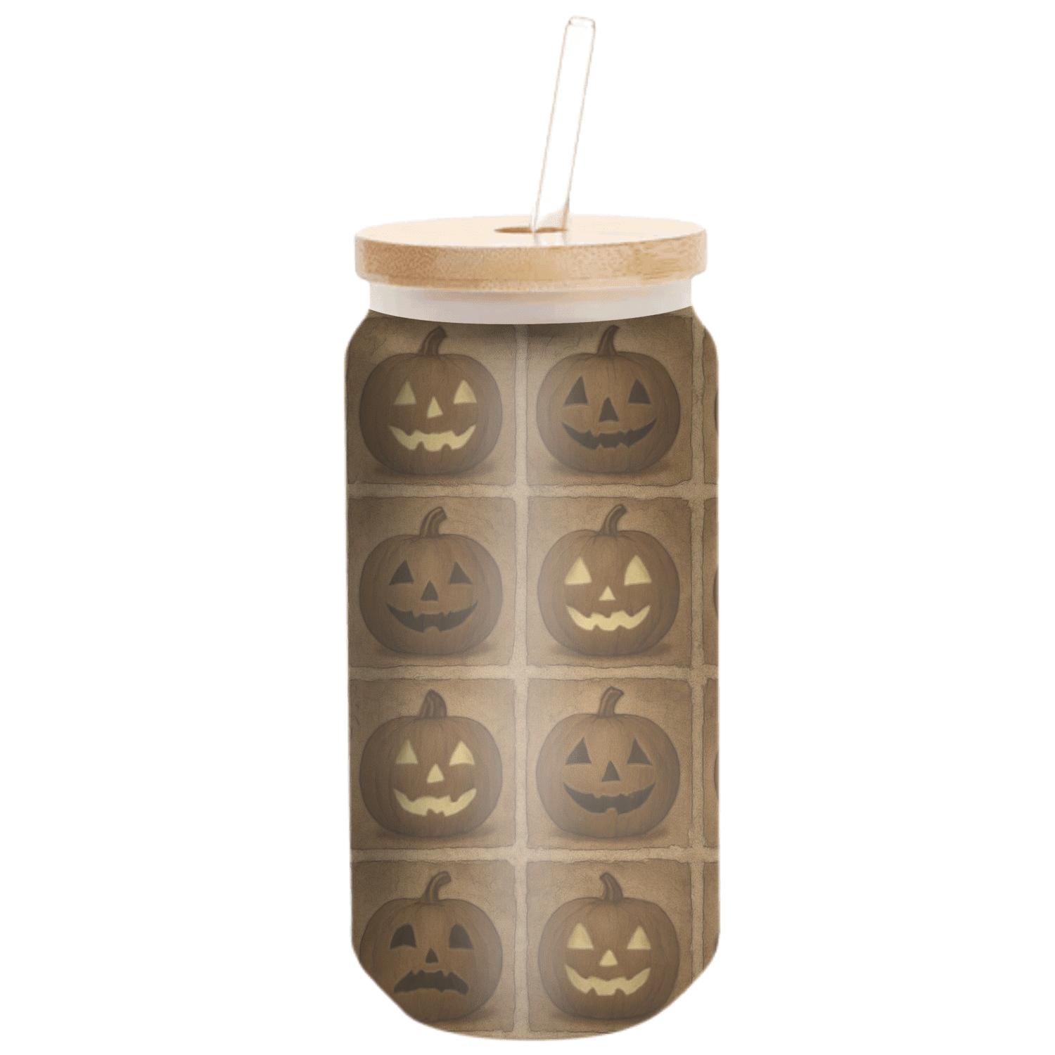 Sepia Jack O Lantern Grid On Parchment Sepia Background artisan blown glass drinkware