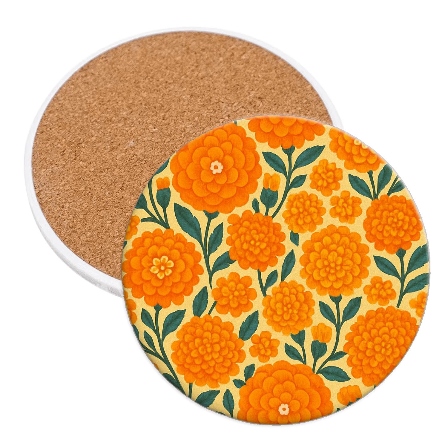 Saffron Marigold Mosaic custom engraved coasters