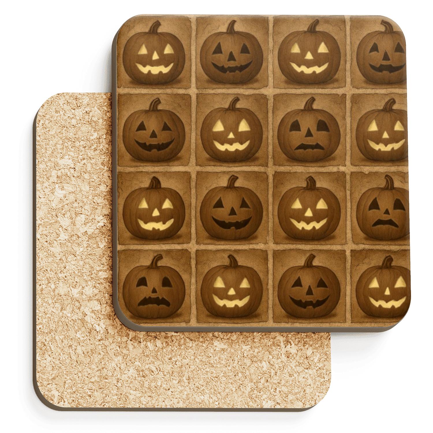 Sepia Jack O Lantern Grid On Parchment Sepia Background coasters for home decor