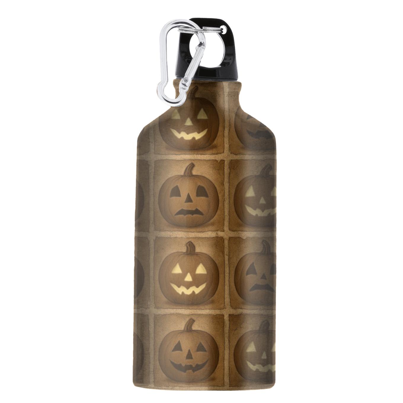 Sepia Jack O Lantern Grid On Parchment Sepia Background sports bottles with lids