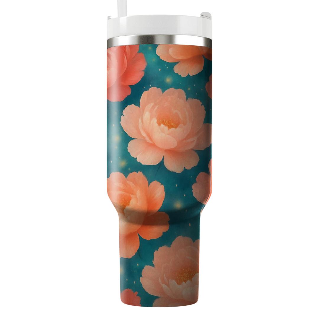 Coral Peony Nebula Drift personalized tumblers