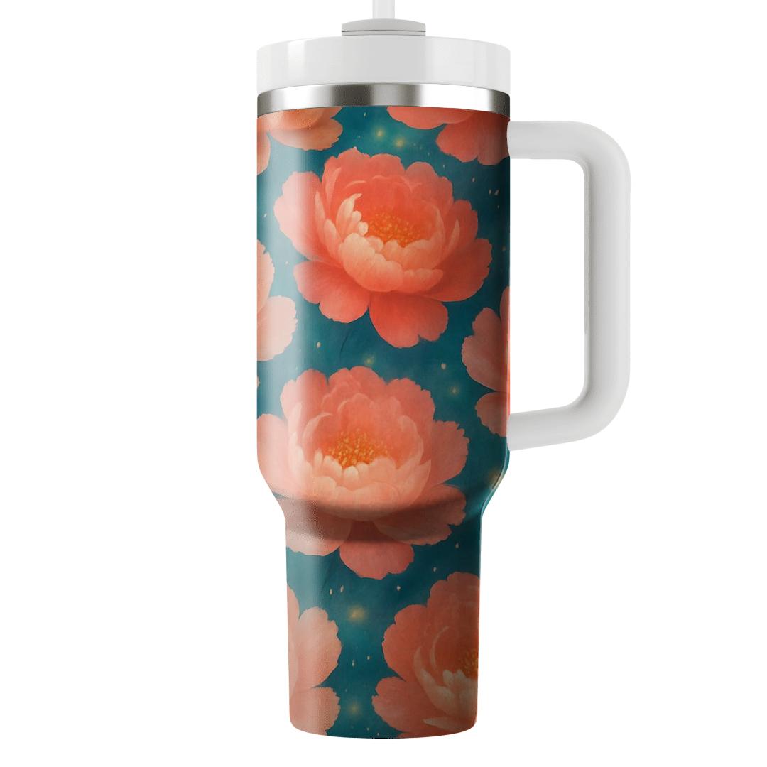 Coral Peony Nebula Drift personalized tumblers