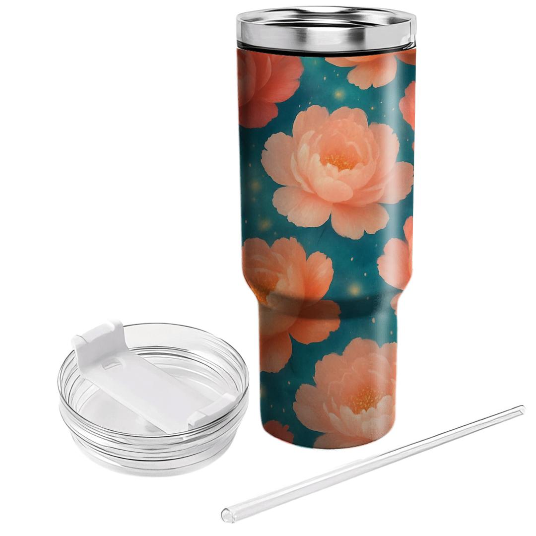 Coral Peony Nebula Drift personalized tumblers
