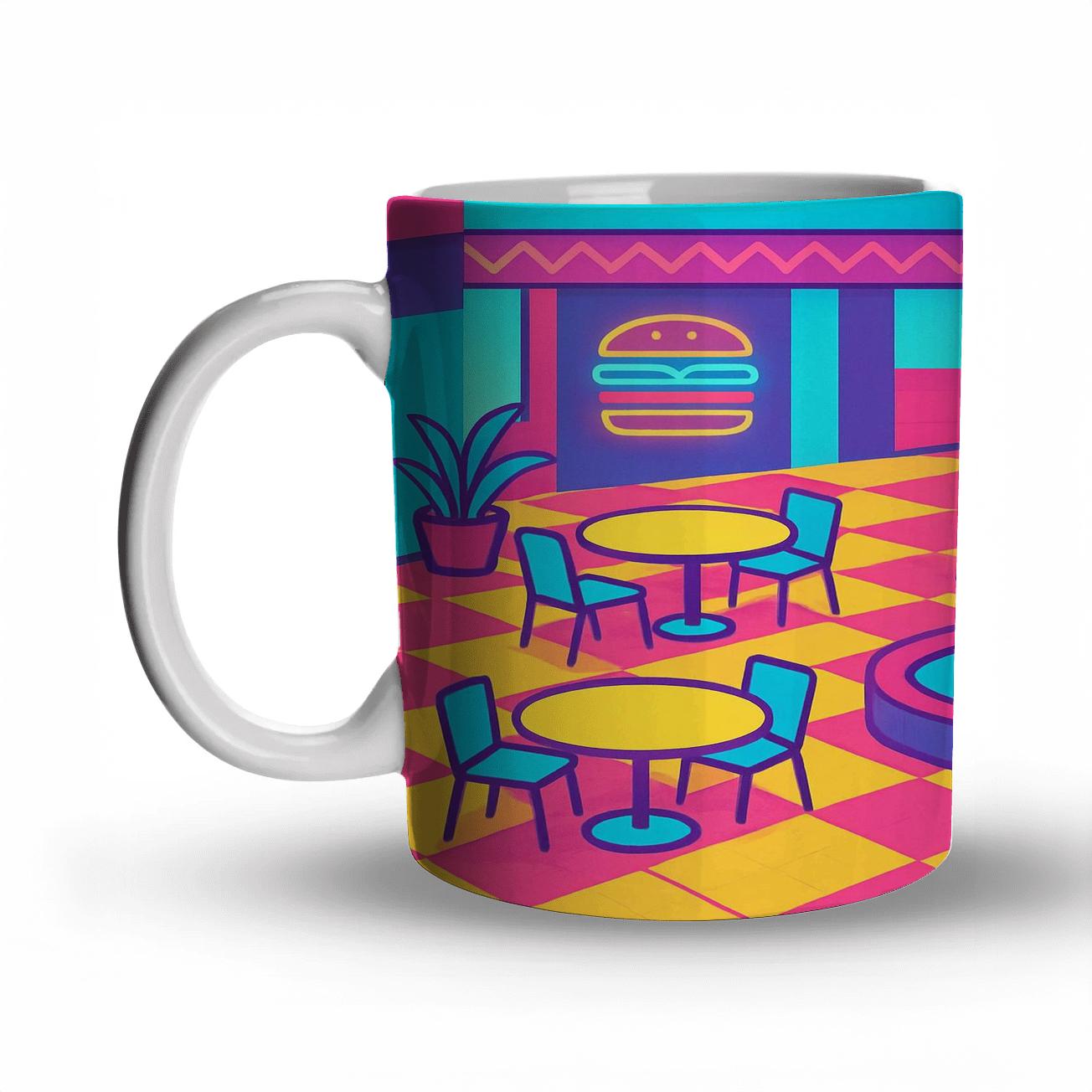Mall Food Court Neon Geometry ceramic coffee mugs