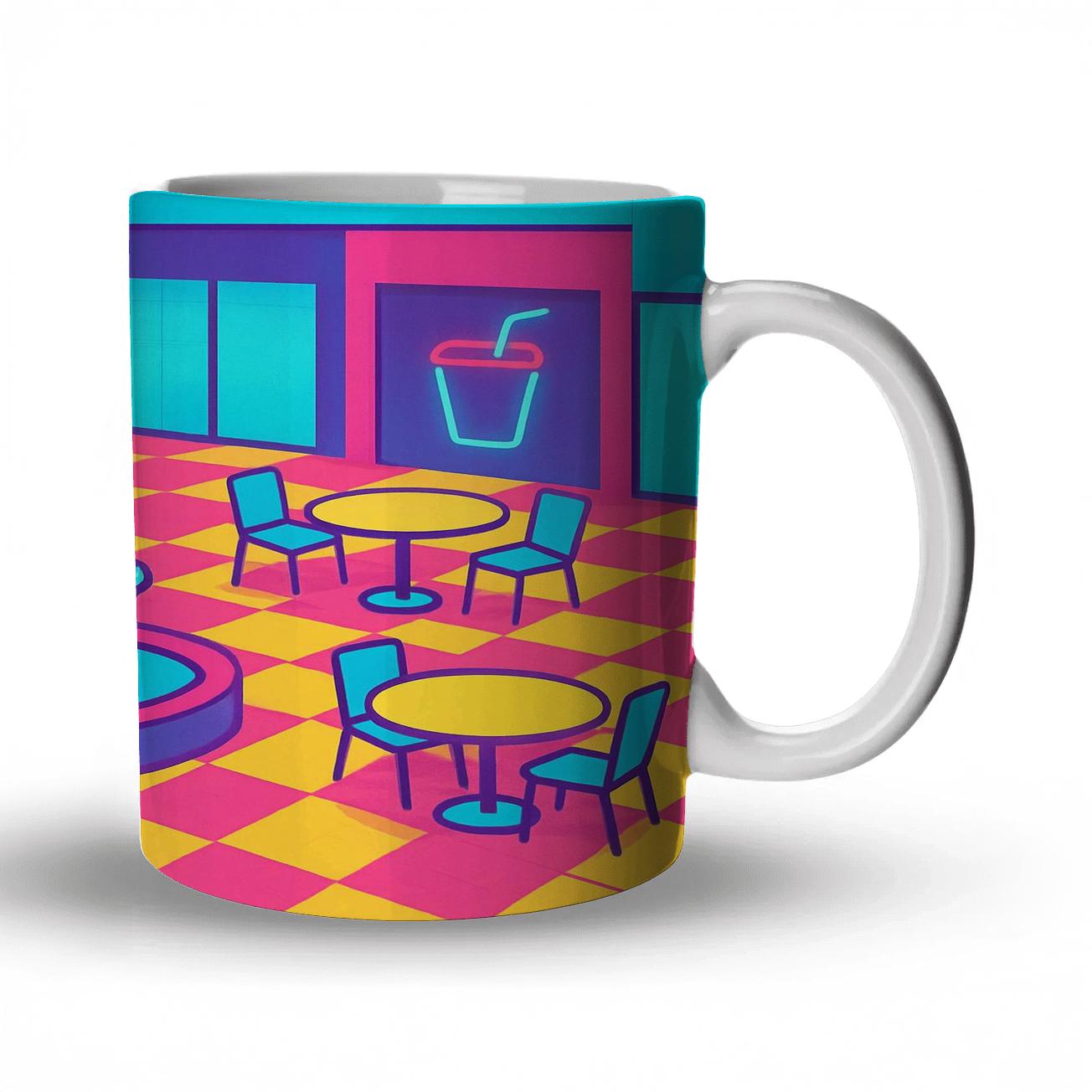 Mall Food Court Neon Geometry ceramic coffee mugs