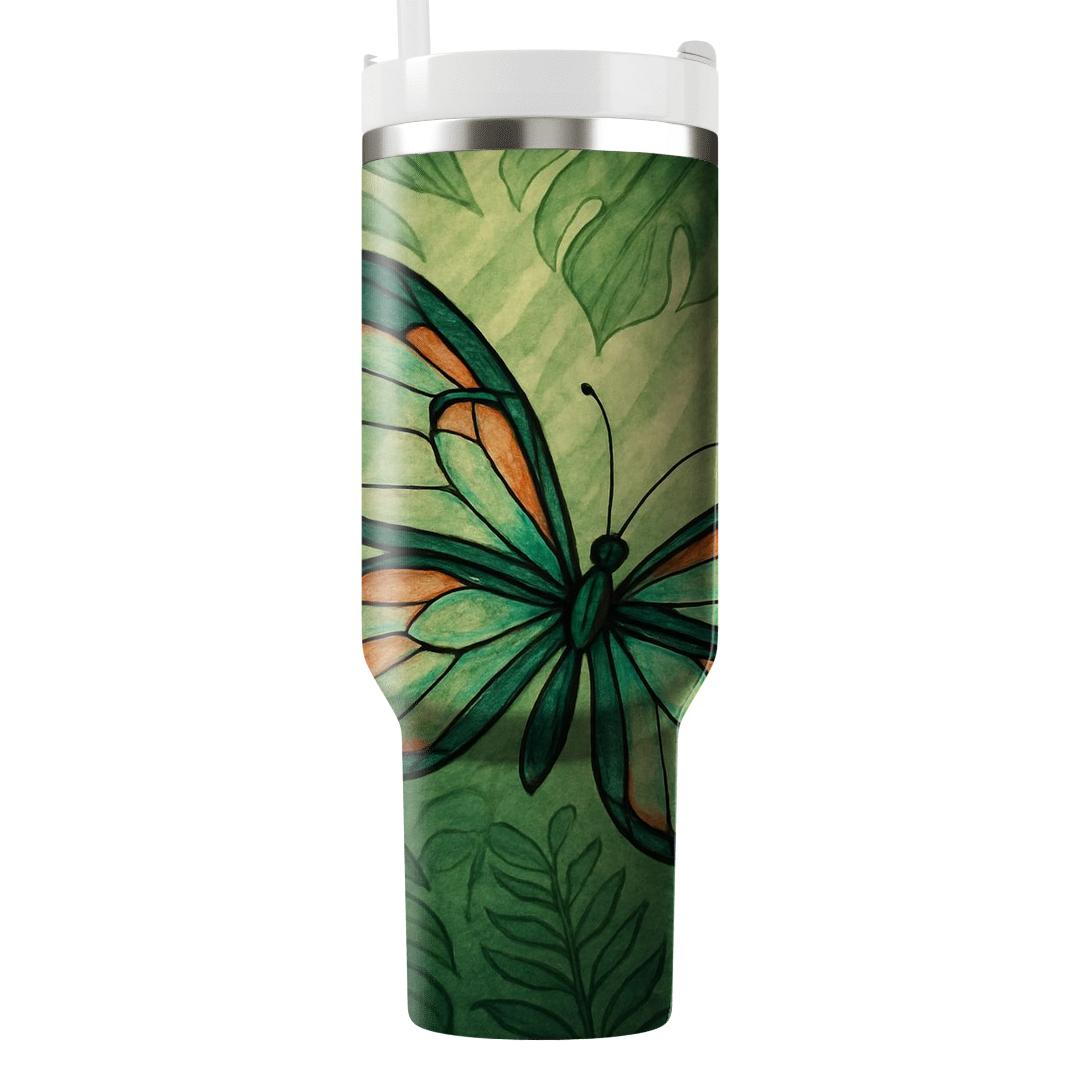 Rainforest Glasswing Butterfly Canopy tumblers with lids