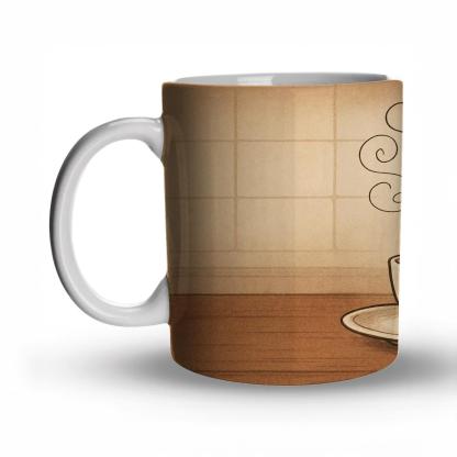 Steam Lettering Over A Quiet Espresso Bar premium drinkware mugs