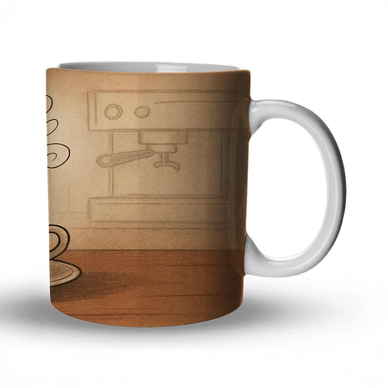 Steam Lettering Over A Quiet Espresso Bar premium drinkware mugs