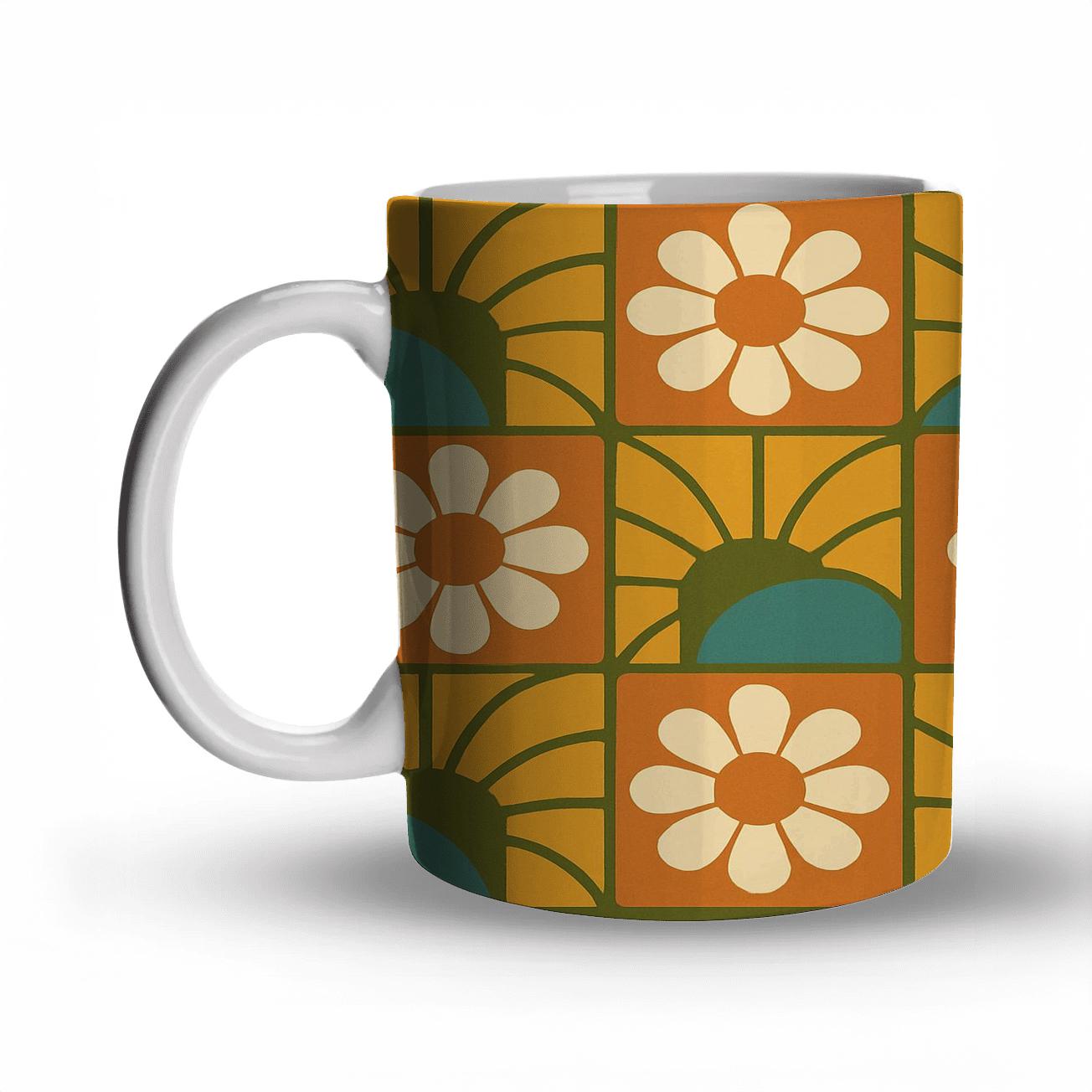 Sunburst Kitchen Tile Florals custom printed mugs