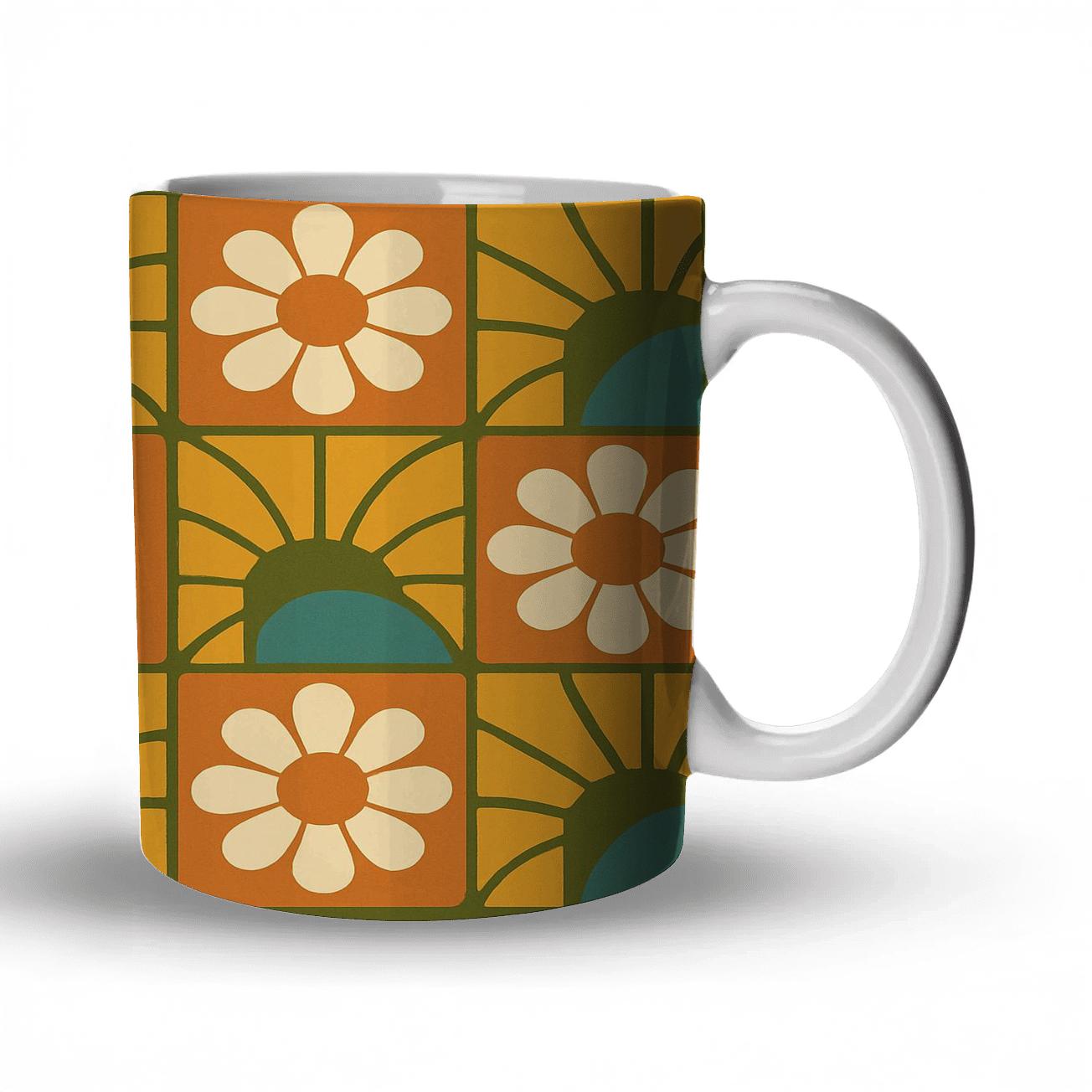 Sunburst Kitchen Tile Florals custom printed mugs