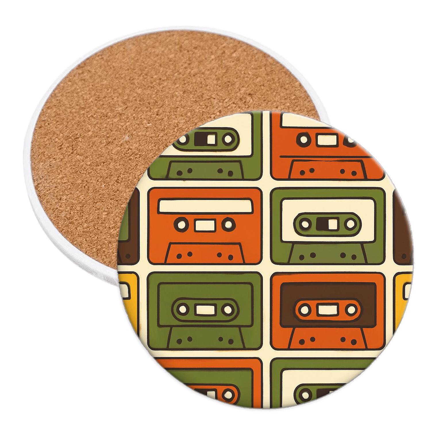 Cassette Tape Color Block Grid coasters for home decor