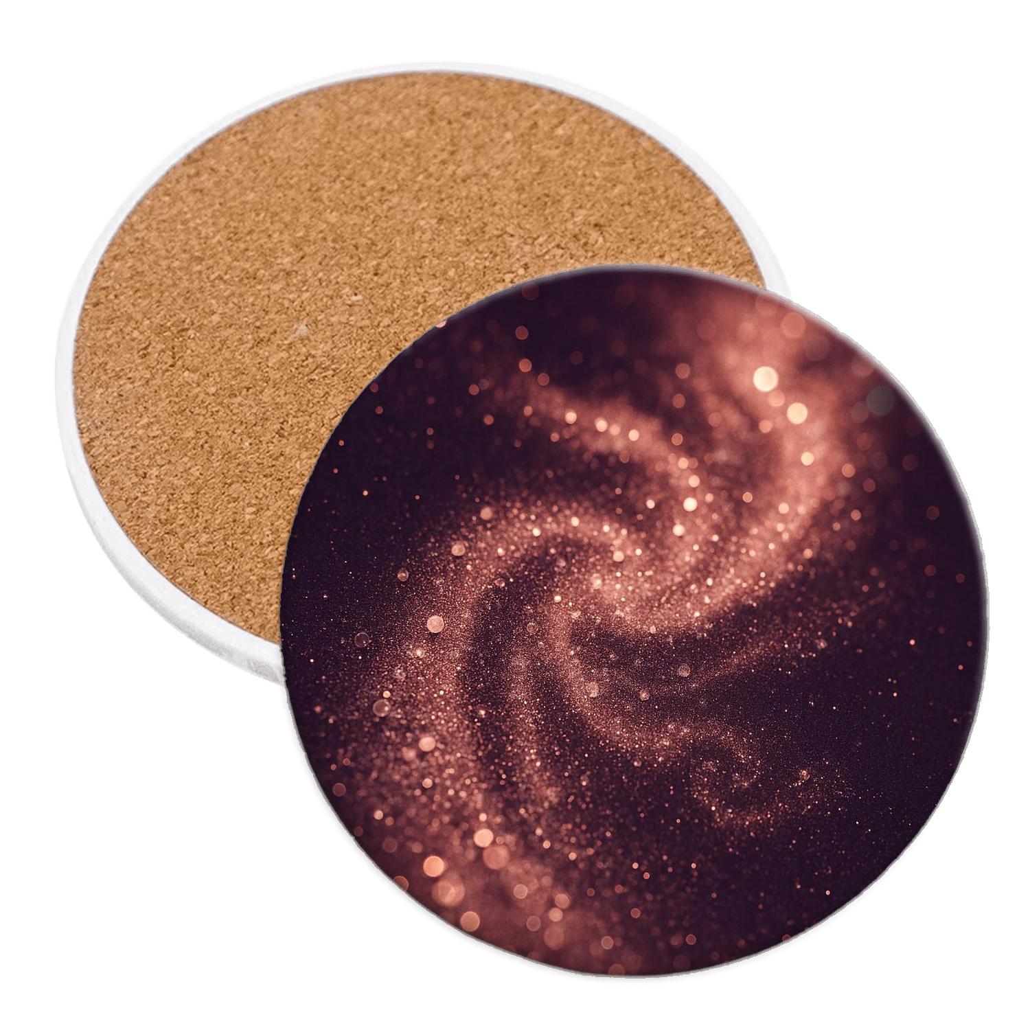 Rose Gold Sequin Nebula Drift wooden table coasters