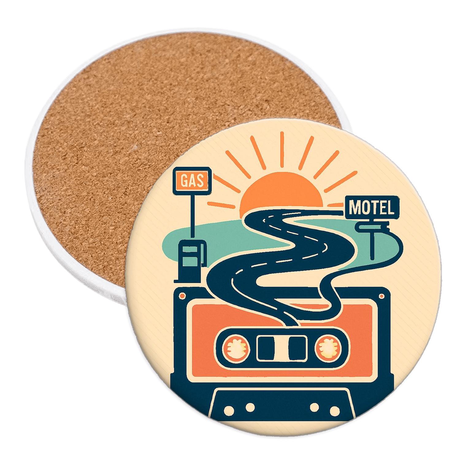 Cassette Deck Road Trip Map wooden table coasters
