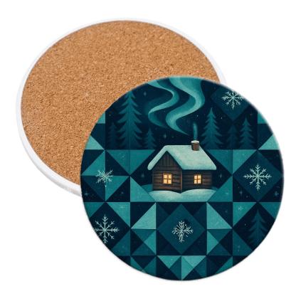 Midwinter Aurora Cabin Quilt coasters for home decor
