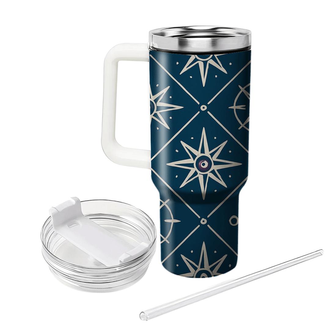 Ink Blue Compass Rose Lattice unique tumblers