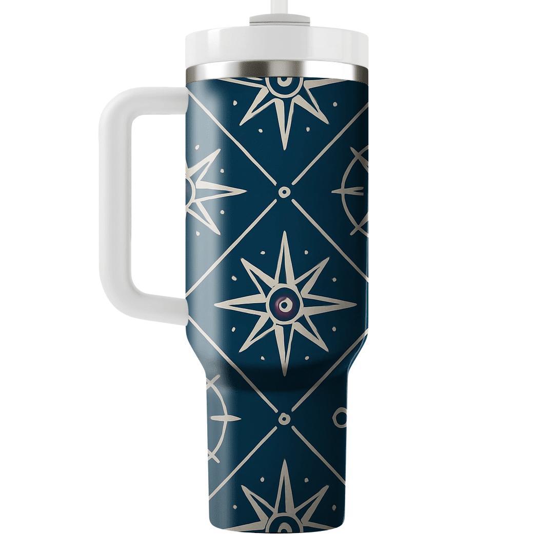 Ink Blue Compass Rose Lattice unique tumblers
