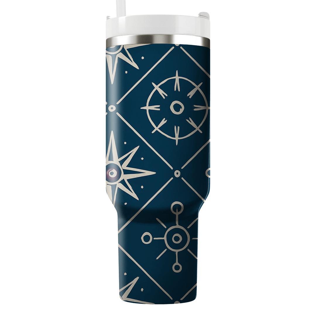 Ink Blue Compass Rose Lattice unique tumblers