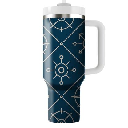 Ink Blue Compass Rose Lattice unique tumblers