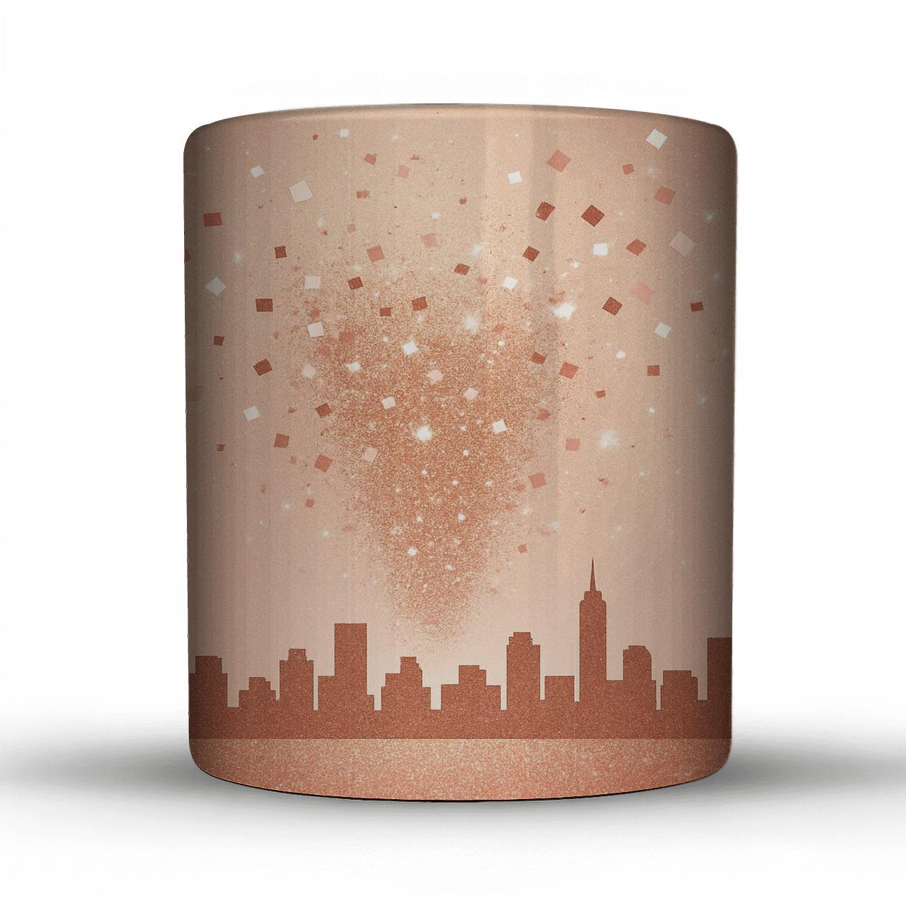 Rose Gold Prism Confetti Skyline custom printed mugs