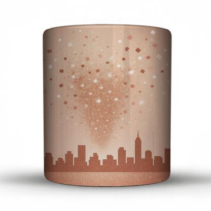 Rose Gold Prism Confetti Skyline custom printed mugs