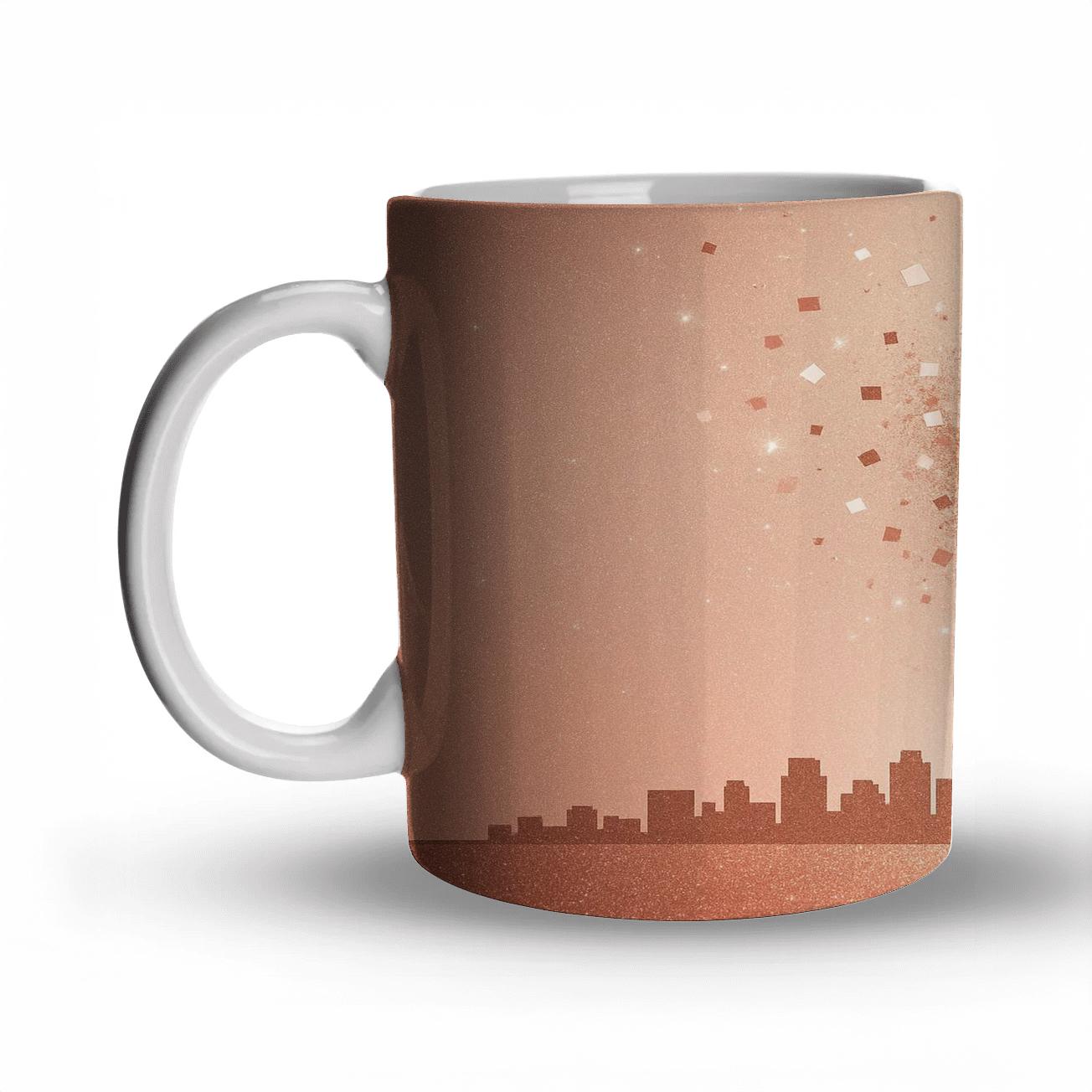 Rose Gold Prism Confetti Skyline custom printed mugs