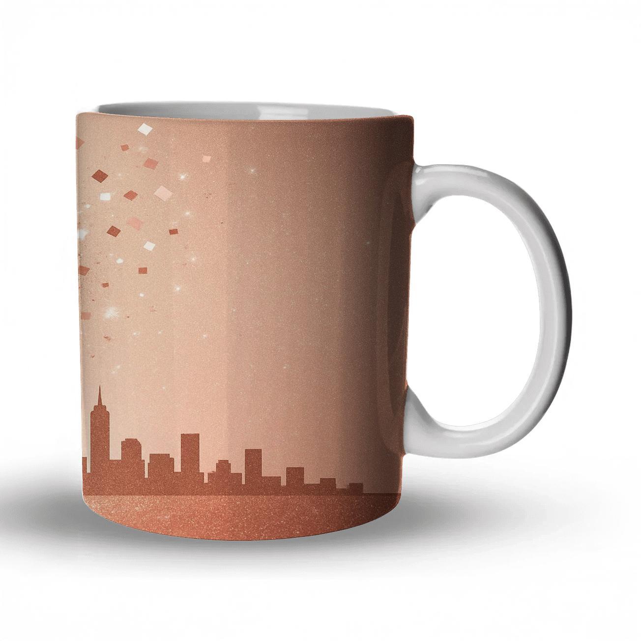 Rose Gold Prism Confetti Skyline custom printed mugs